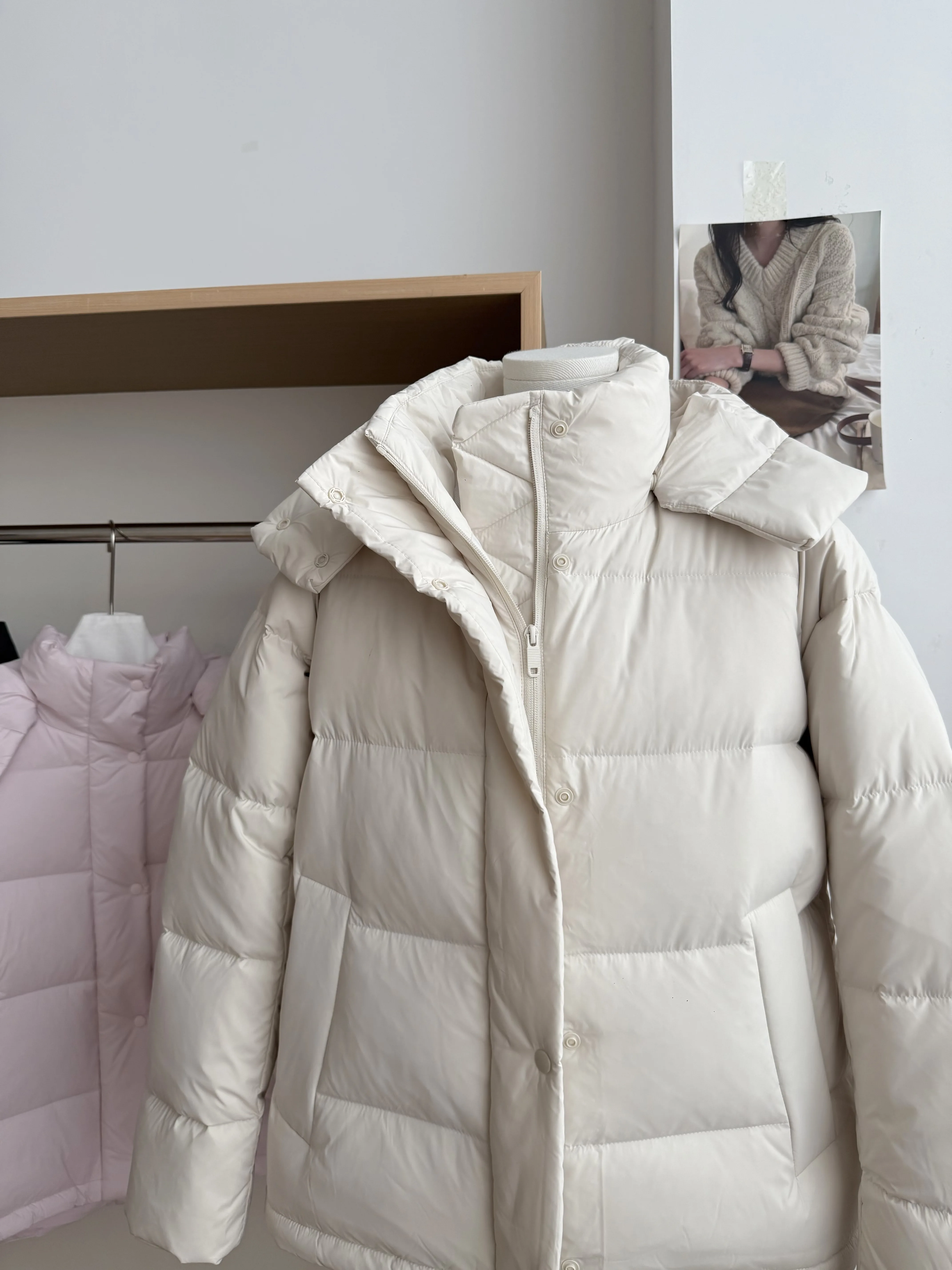 المرأة الخريف الشتاء مقنعين الأبيض بطة أسفل معطف سيدة الشارع الشهير سميكة الدافئة طويلة الأكمام فضفاضة أسفل أبلى أعلى #5