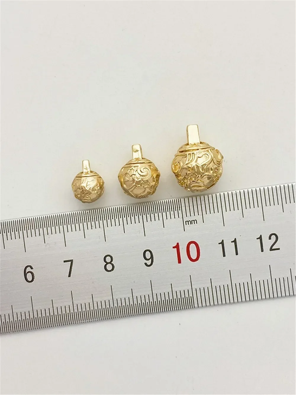 14K Bag Gold Carving Retro Large Bell Diy Hand Hanging Jewelry Material Accessories Necklace Bracelet Pendant L518