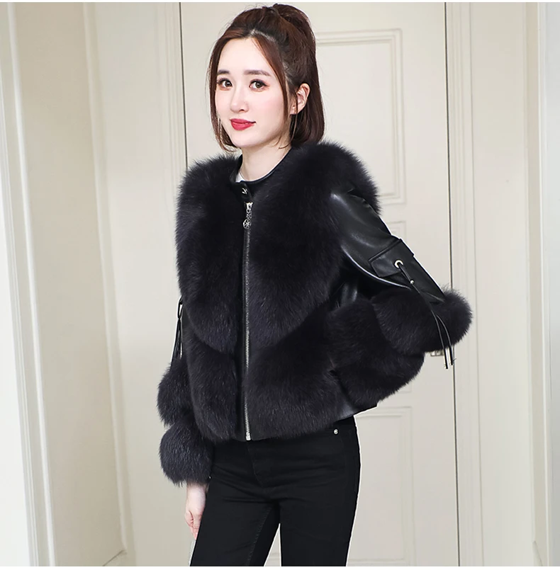 Genuine leather jacket for women's short jacket, fox fur integrated, Haining fur slimming down jacket, winter new coat, thi 2023