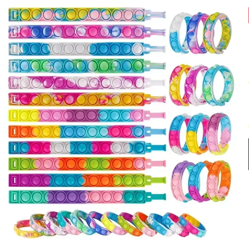 

1-30 шт. Браслеты-антистресс Pop It: сенсорные игрушки для снятия стресса, подарки для детей на вечеринки