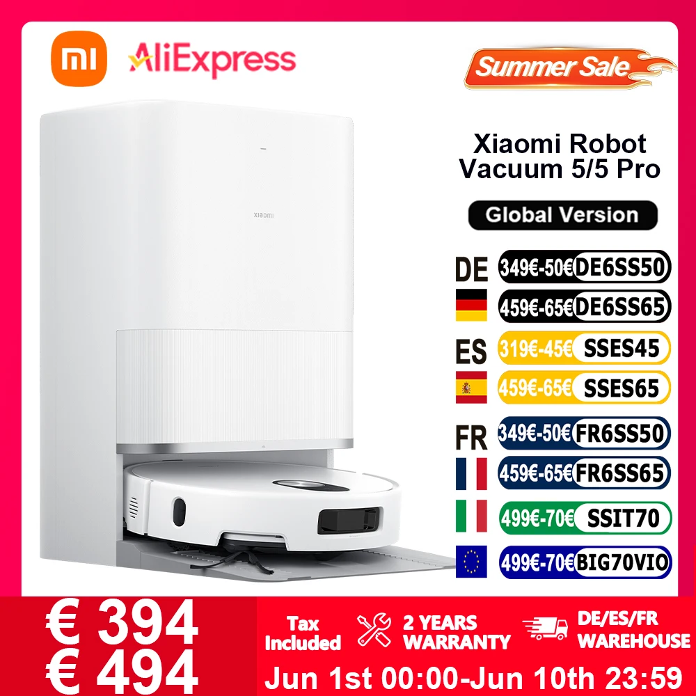 Xiaomi Robot Aspirateur 5/5 pro Version mondiale commande vocale intelligente 20000Pa l'aspiration Xiaomi la plus forte applère le chemin de nettoyage Raise et abaisser les LDS et nettoyer les espaces