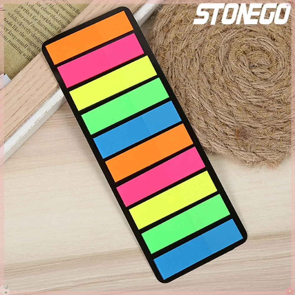 STONEGO 200 Sheets Fluorescent Self Adhesive Memo Pad Sticky Notes Bookmark Marker for Students Office School Supplies