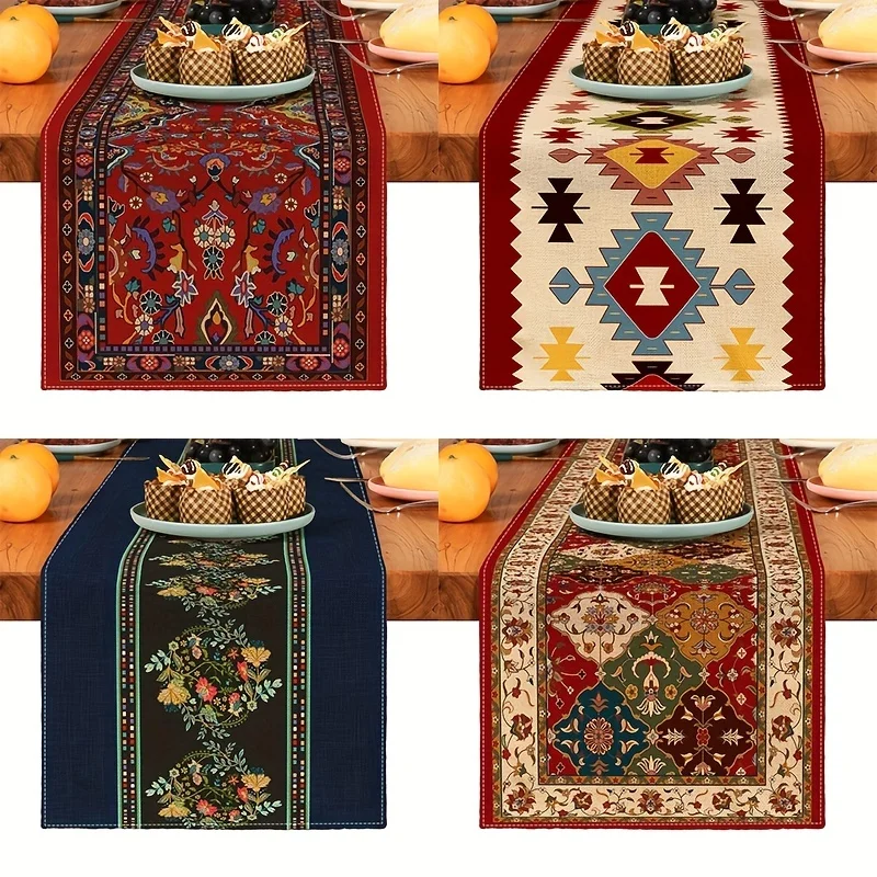 Bohemia Persian Style Linen Table Runner Holiday Party Decorations Reusable Farmhouse Kitchen Dining Table Runner Wedding Decor