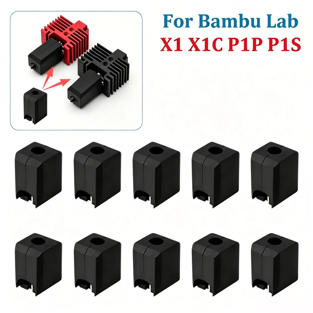 For Bambu Lab X1 X1C Hotend Extruder Silicone Socks Heated Block Case for Bamboo P1s P1p Silicone Cover Black