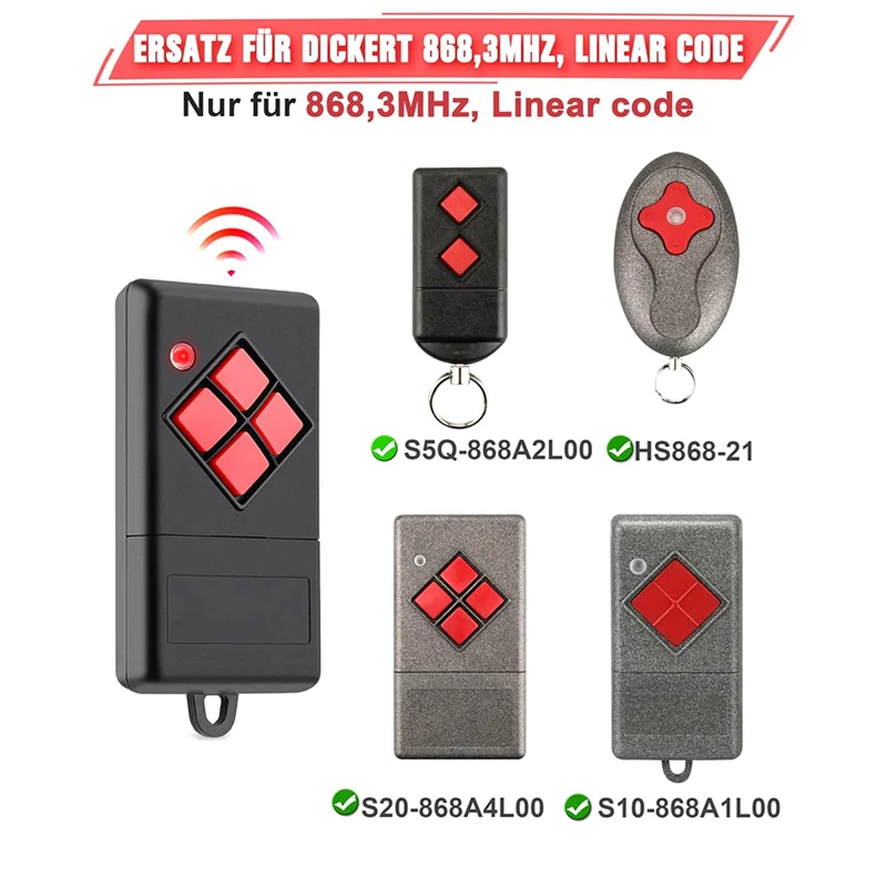 

【Home-Tools!】Handheld AM Transmitter 868.3Mhz For Dickert S10-868A1L00, Garage Door Remote Control Pack Of 2 For Dickert S10-868