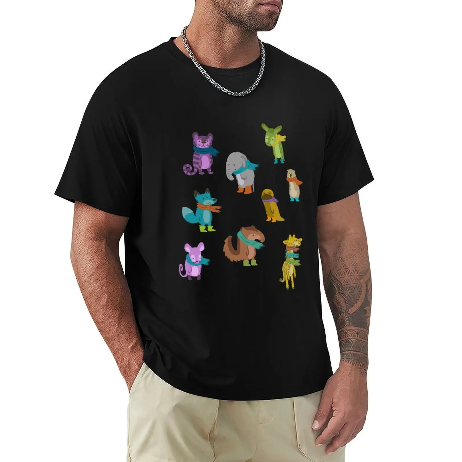 sad and indifferent animals wearing scarves T-Shirt Functional Casual Short Sleeve Tee