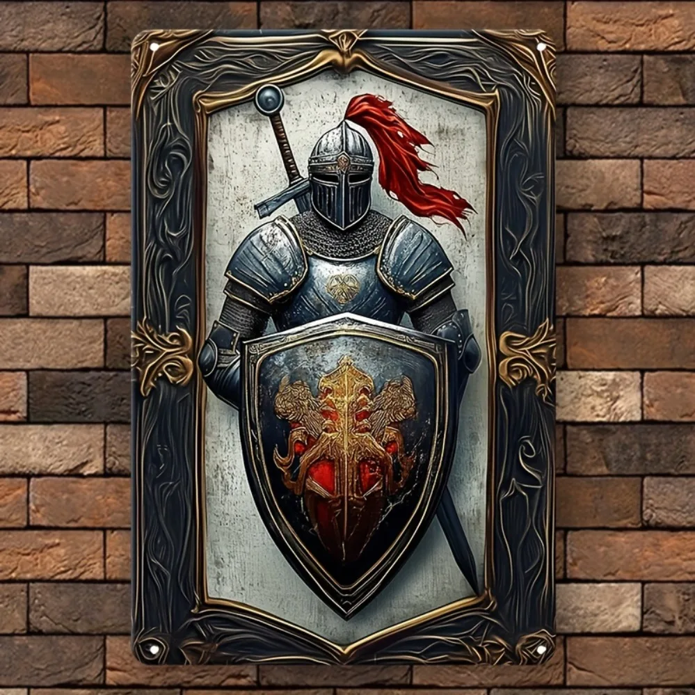 Armor Sword Shield Sign, 2D Wall Hanging Decor,Multipurpose Square Art for Home, Farm, Door, Restaurant Decoration
