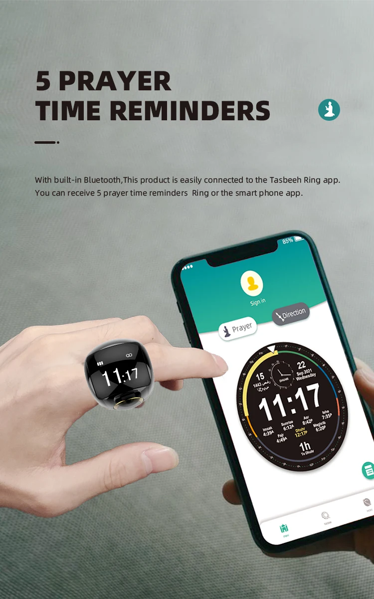 Anillo inteligente con Bluetooth, contador de Tasbeeh musulmán, Popular, Equantu, Zikr, Corán Digital, AzAn