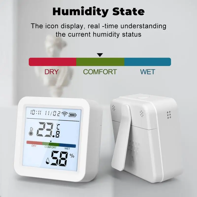 Tuya Wifi Temperatuur Vochtigheidssensor Met Achtergrondverlichting Indoor Hygrometer Thermometer Detector Op Afstand Ondersteuning Alexa Google Home