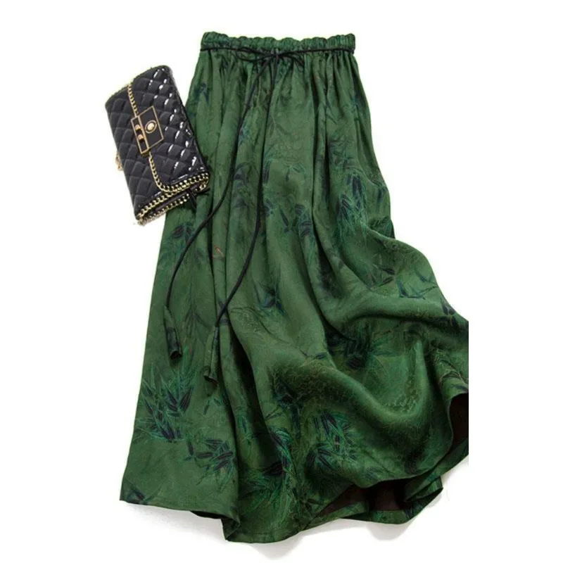 Primavera Verano chino Sle Vintage seda Xiangyun seda con cinturón ter Ne Dr ropa de mujer A-Line Falda Midi