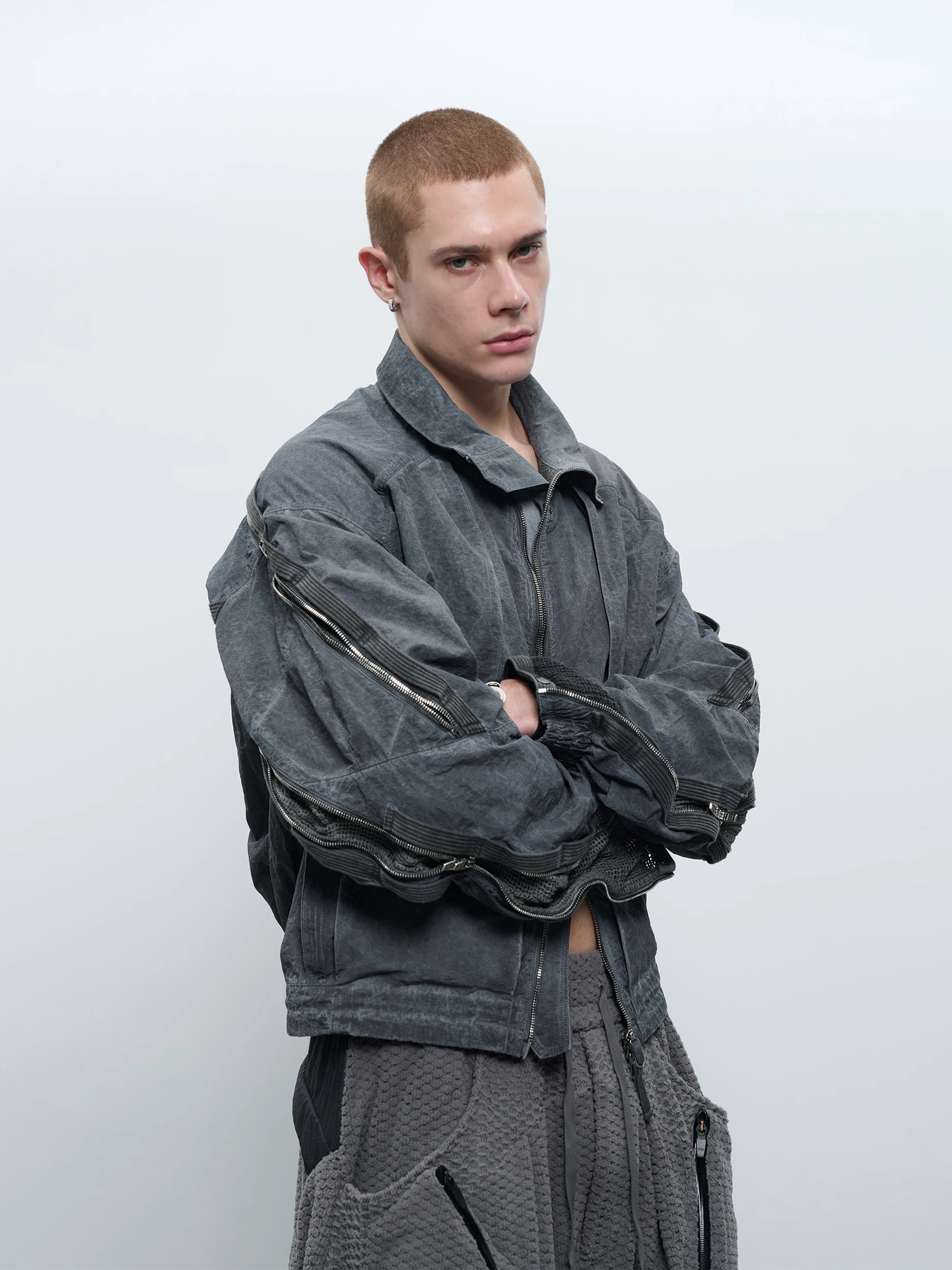 INCONSTANT 25AW Avant-Garde Fashion Washed Distressed cropped jacket bomber jackets vibe clean fit