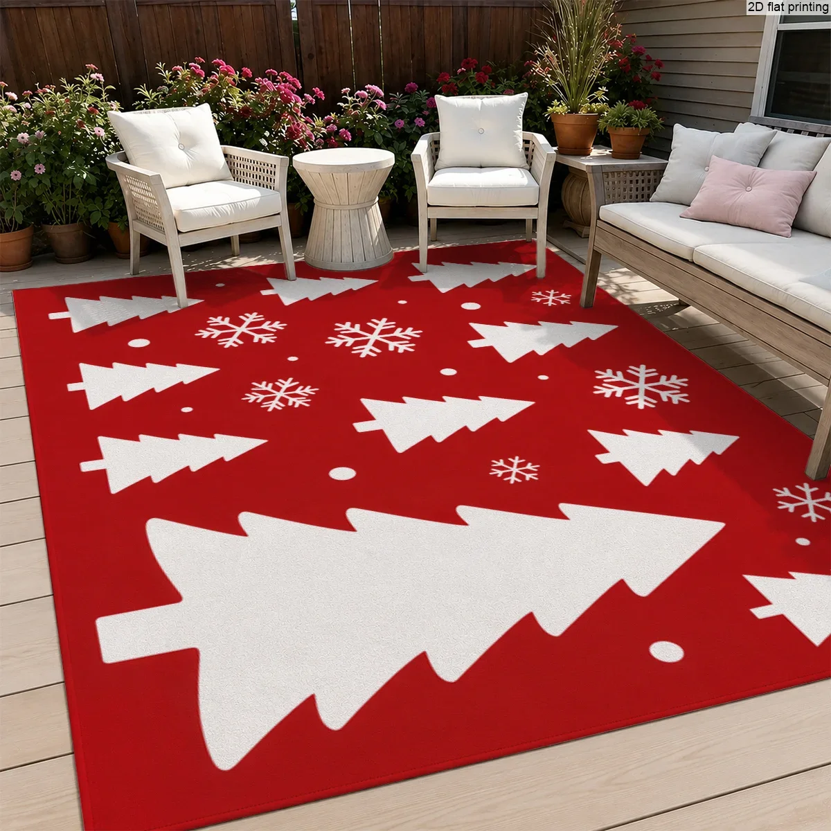Trendy Christmas Tree Reindeer Candy Cane Print Rug Home Decor Floor Mat Living Room Bedroom Holiday Party Indoor Outdoor Carpet