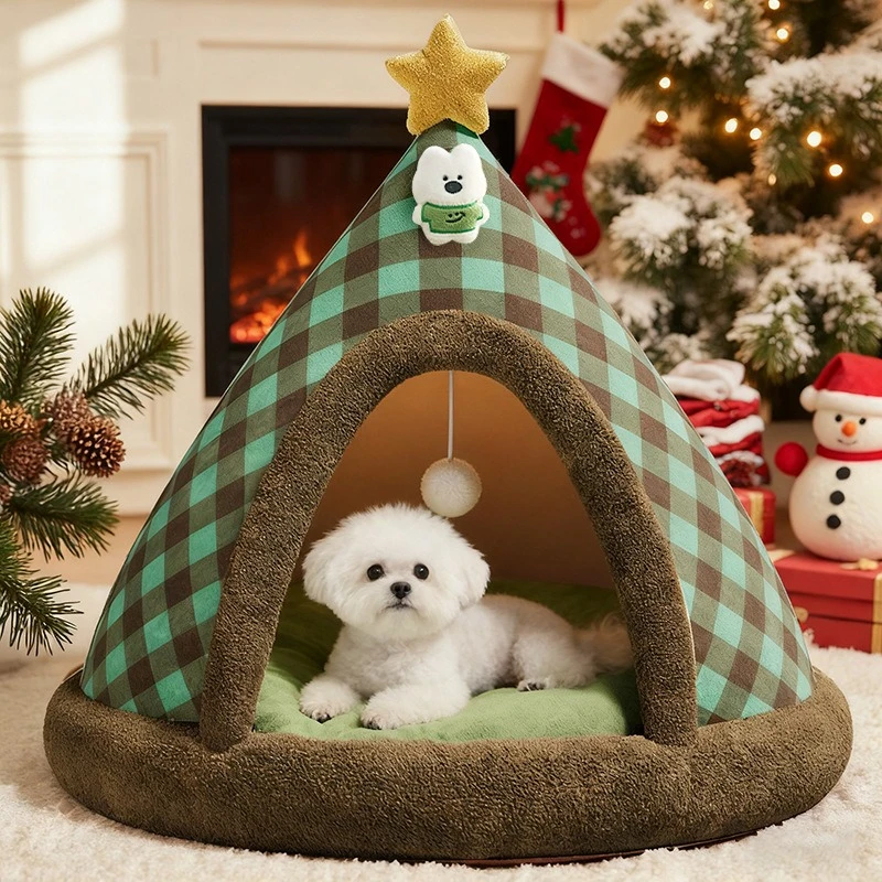 Cama para Perros Tipo Tienda Semicerrada Cálida de Invierno 2026, Accesorios para Mascotas, Cama para Cachorros, Casa para Perros
