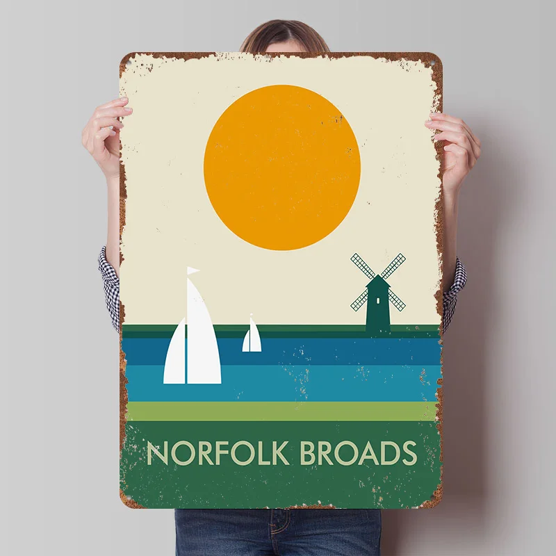 Norfolk Broads Minimalist Travel Printing Poster Customized Retro Wall Art Vintage Metal Signs for Room House Decoration Home
