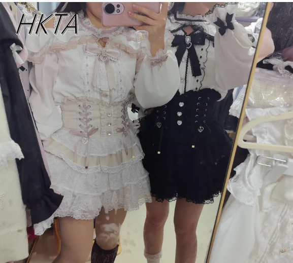 Japanese 2025 Spring Mine Series Soft Girl Sweet Multi-layer Lace Black Cake Skirt Women Sweet Ruffles Edge Short Skirt Culottes