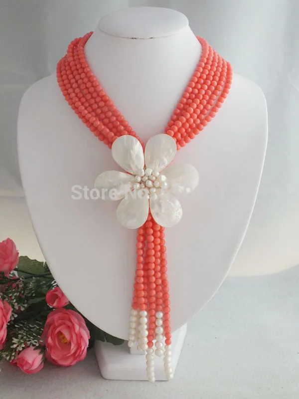 Fashion Coral Shell Flower Necklace 20