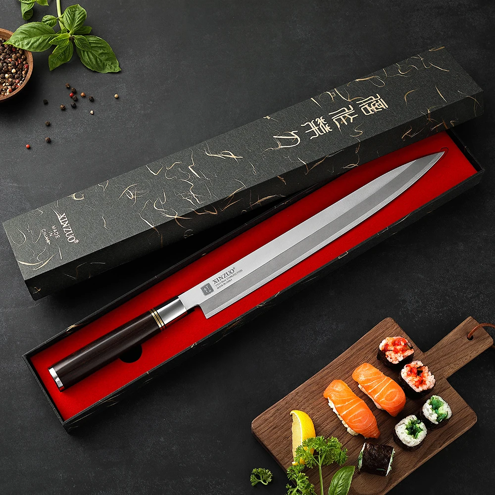 XINZUO 30cm Sashimi Kinfe X7Cr17MoV Forged Stainless Steel Deba Sushi Raw Knife Stainless Steel Fish Slicing Knife with Box