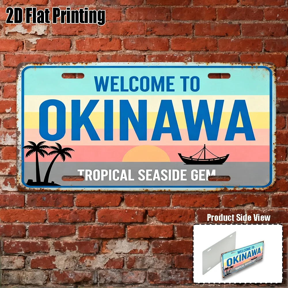 2D Flat,1pc,Retro Metal Sign, Yard Signs Wall Art (12*6in),Okinawa Themed Sign,City - Themed Creative Decor, Retro - Style Decor