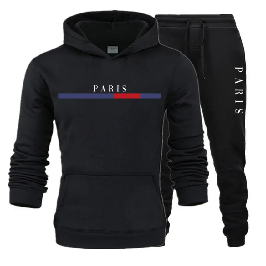 Autumn and winter new men's brand hooded long-sleeved hoodie + sweatpants two-piece running training leisure fitness suit