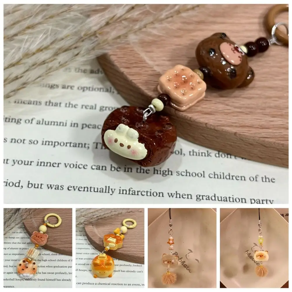 

Bunny Cookie Cute Animal Keychain Pineapple Bun Kitten Colorful Vinyl Keychain Fluffy Cartoon Cute Animal Keyring Women Girls