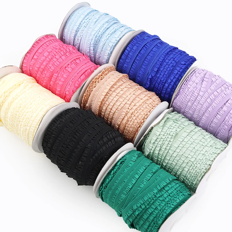 

5/10/20M Meetee 10mm Frilly Elastic Bands Baby Clothes Lace Trim Hairband Shoes Strap Stretch Rubber Band DIY Sewing Accessories