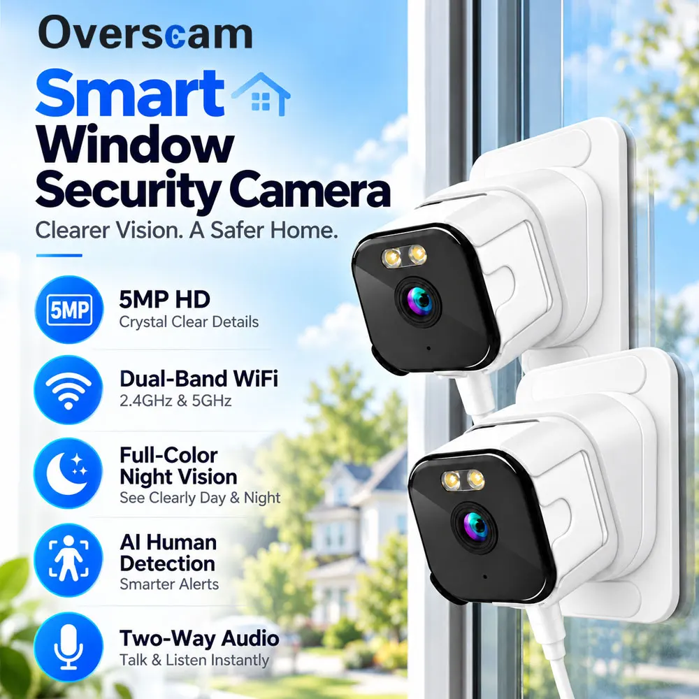 5MP Window Security Camera Dual Band 2.4G 5G WiFi IP Camera AI Human Detection Full Color Night Vision 2 Way Audio Remote Access