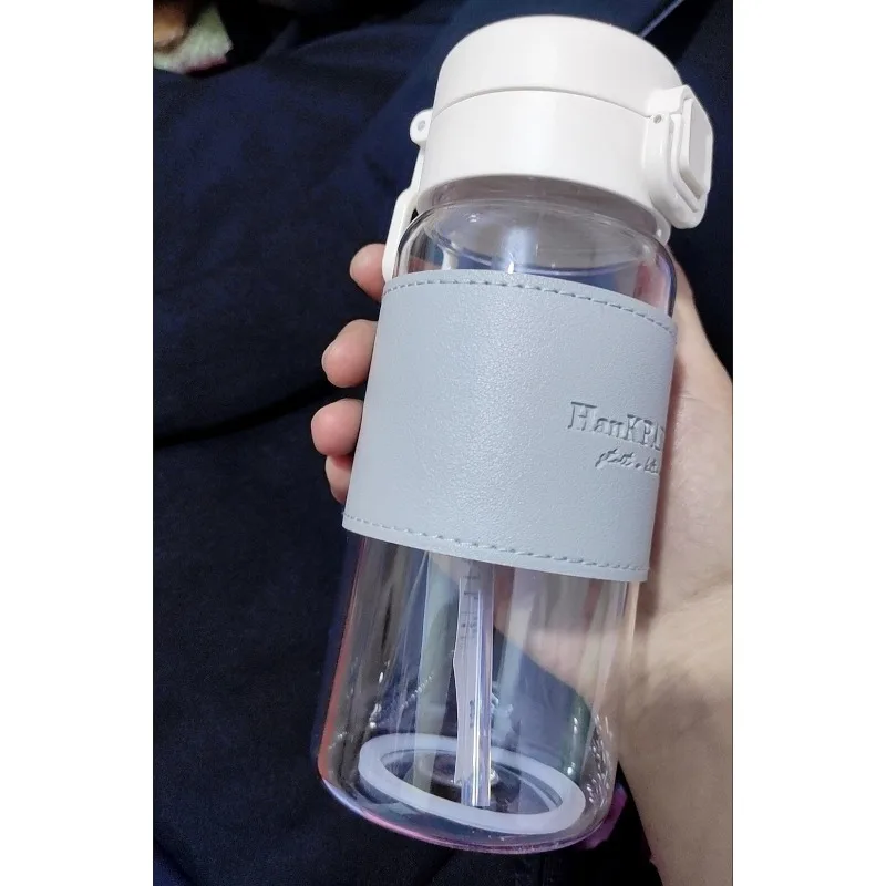 

500ML High Temperature Resistant Bubble Tea Strap Leather Cover Large Capacity Cup Suction Water Cup Student Plastic Water Cup