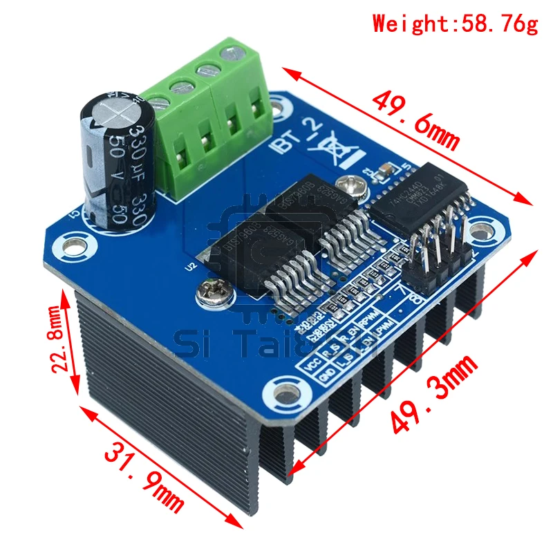 H-Bridge High-Power Motor Driver Module, DIY Smart Car Current Diagnostic for Arduino, Double BTS7960, 43A, MoleWei