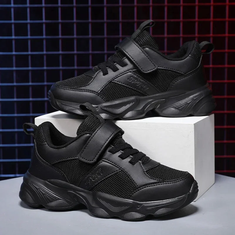 

Модные детские черные прогулочные туфли, дышащие летние спортивные теннисные туфли для мальчиков, уличные повседневные кроссовки для бега