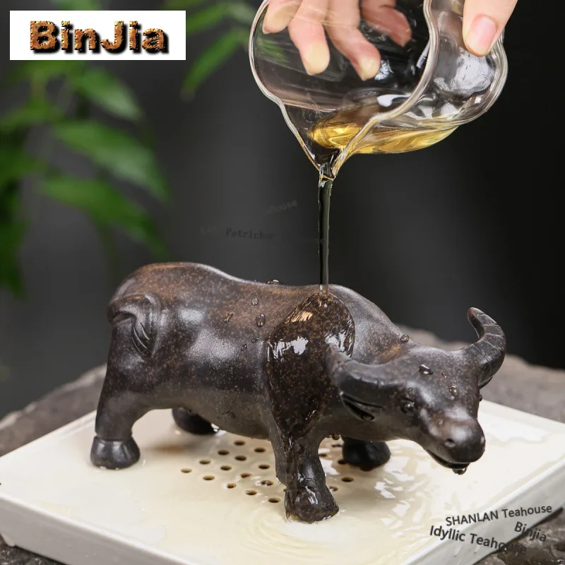 Yixing Purple Clay Water Buffalo Tea Pet Luxury Tea Sculpture Tea Figurine Play Toys Tea Statue Ornaments Can Be Raised 