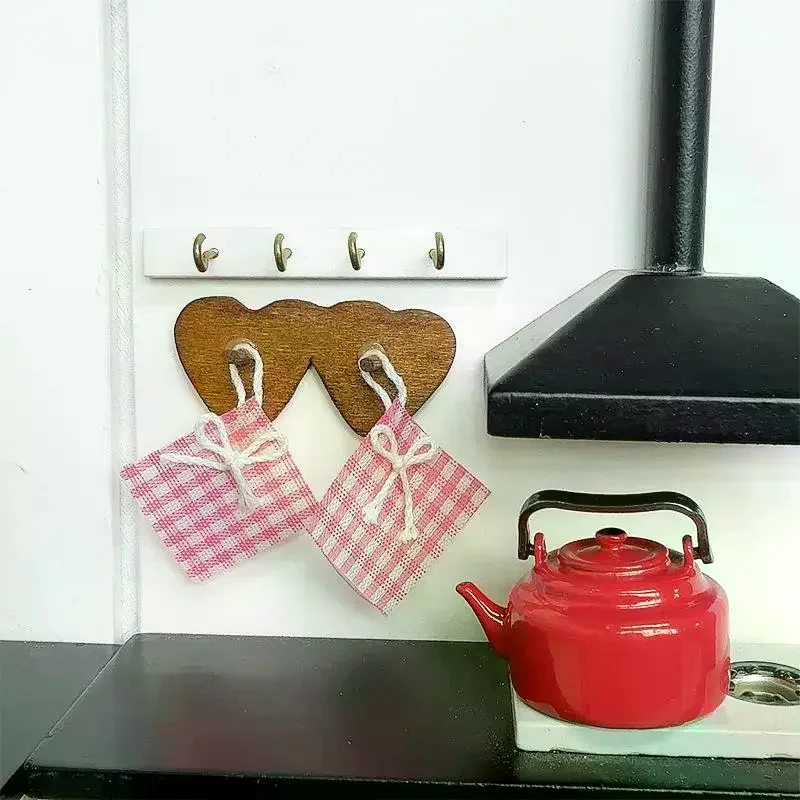 1 個ドールハウスミニキッチン装飾シミュレーションコーヒー色の木製フレームピンクグリッド布モデル人形アクセサリー