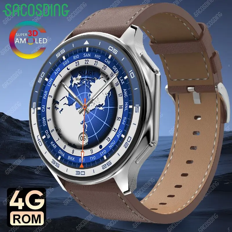 

466*466 3D Amoled Screen blood pressure Men's Smart Watch Always Display Bluetooth Call 4G ROM Local Music For Huawei Watch