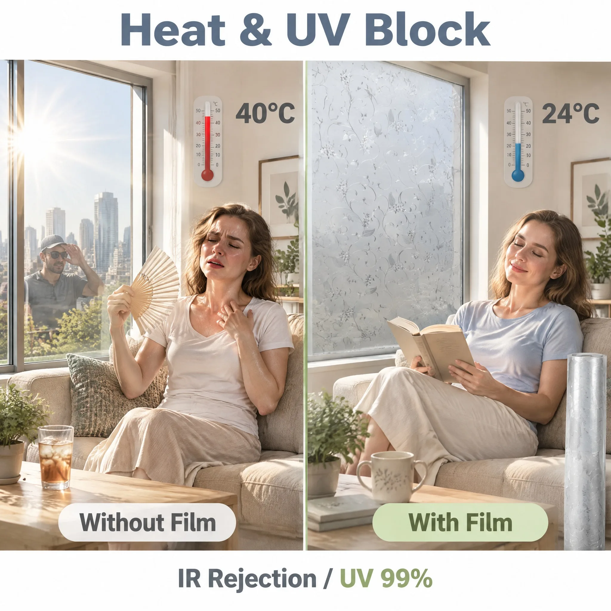 Privacy Frosted Window Film Decorative Translucent Window Cover Static Cling Window Sticker for Bathroom for Home