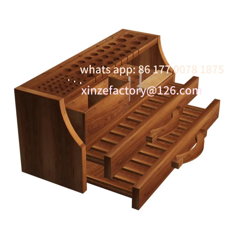 Customizable DIY Handmade Leather Craft Engraving Cutting Tools Double Drawer High End Elm Storage Rack Practical Leather