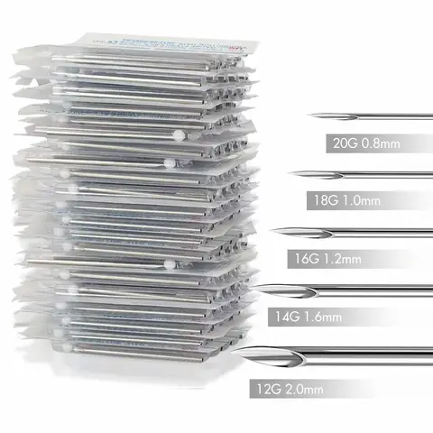 Aghi professionali sterili per piercing al corpo in acciaio inossidabile 12G 14G 16G 18G 20G per strumenti per piercing genitali per naso, orecchio, sopracciglio, ombelico