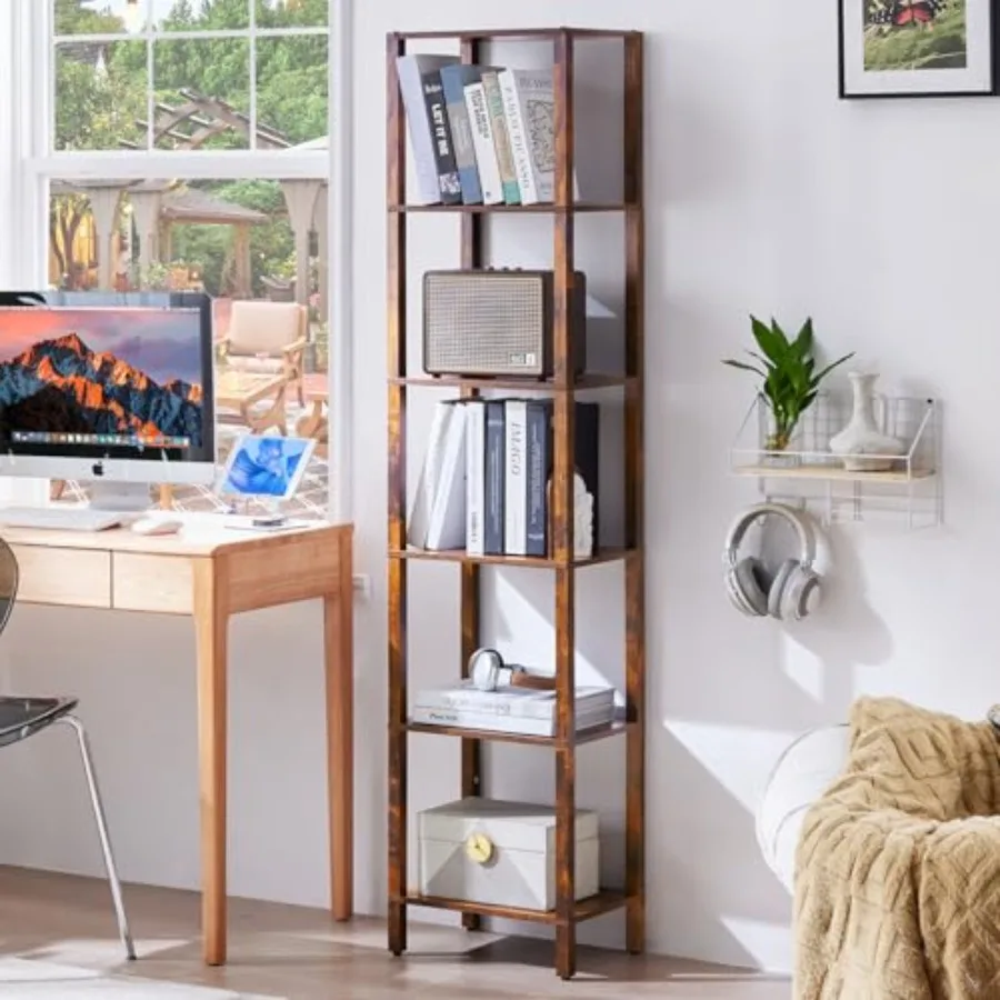 

66in Tall Bookshelf Small Narrow Bookcase Skinny Book Shelf for Small Space Farmhouse Slim Shelf with Storage Wood Freestanding