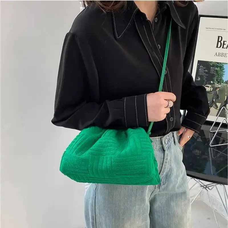 Women's Fashion Terry Cloth Underarm Female Simple Solid Color Shoulder Messenger Ladies Casual Large Capacity Cloud Bag