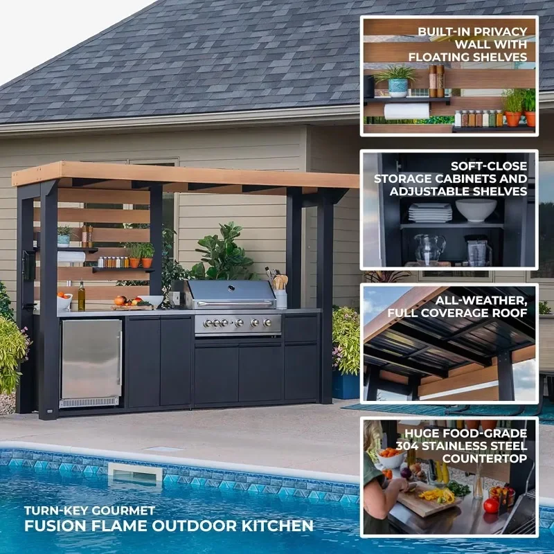 304 Stainless Steel Outdoor Kitchen Cabinet With Marble Top CE Certified Custom Factory Durable for Garden Party