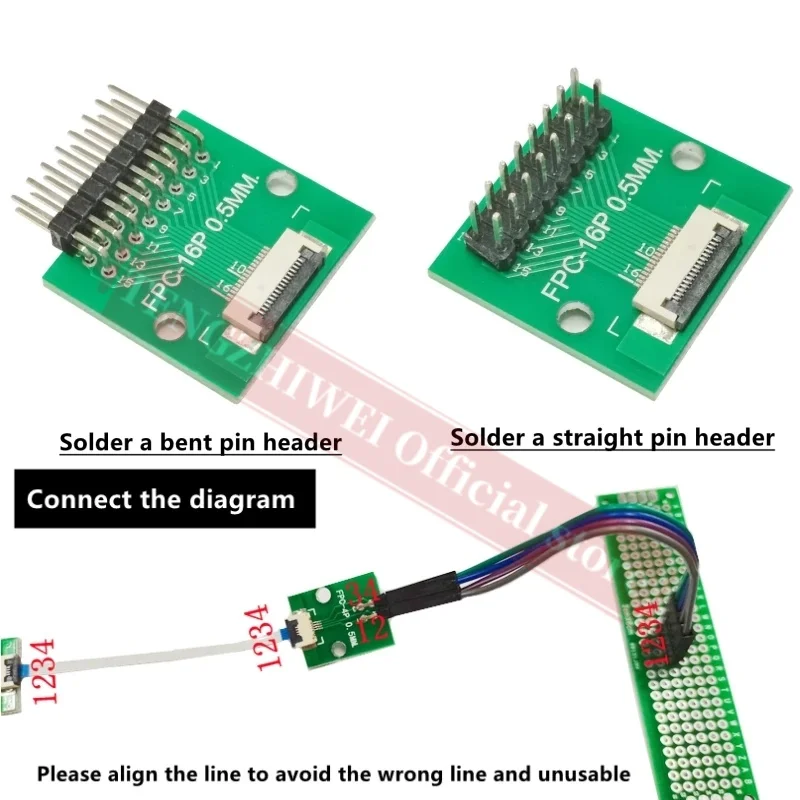 5PCS FFC/FPC adapter board 0.5MM-16P to 2.54MM welded 0.5MM-16P flip-top connector Welded straight and bent pin headers