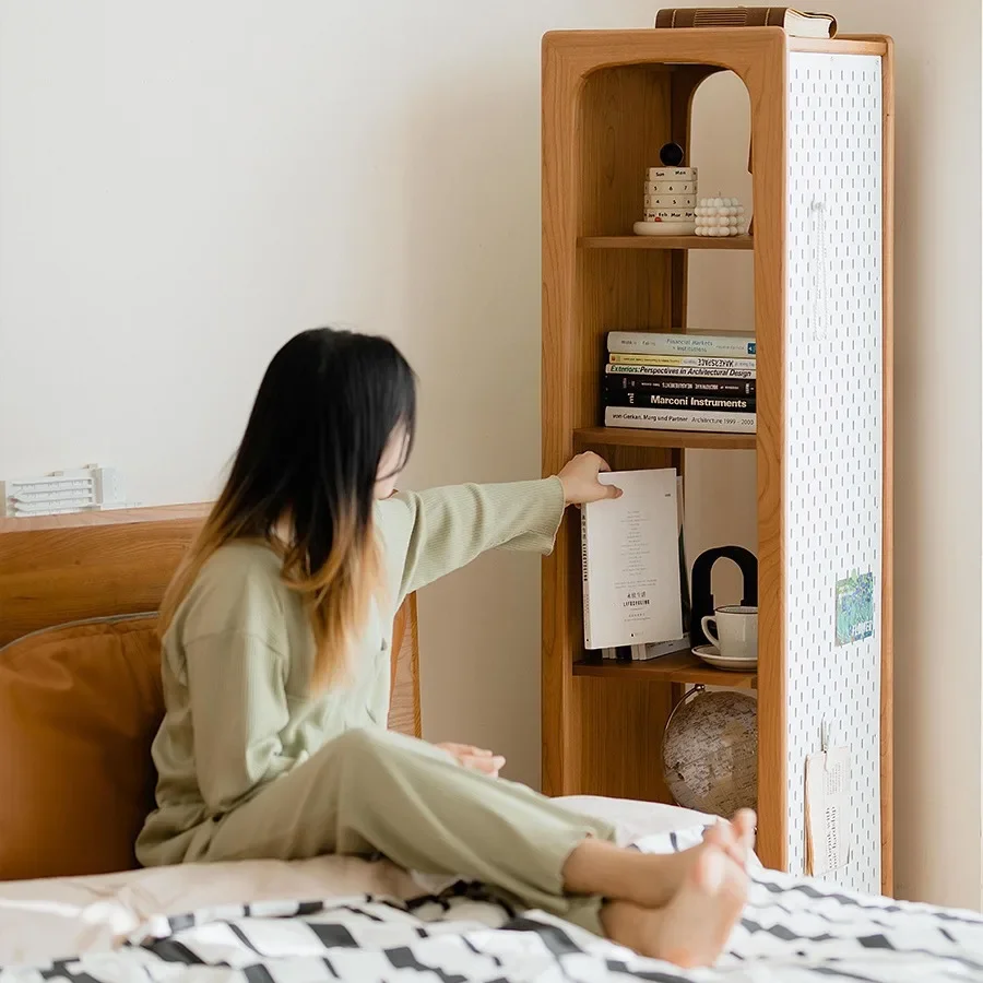 mirror solid wood rotating bookshelf cherry wood floor-to-ceiling full-length mirror bookcase storage shelf bookshelf