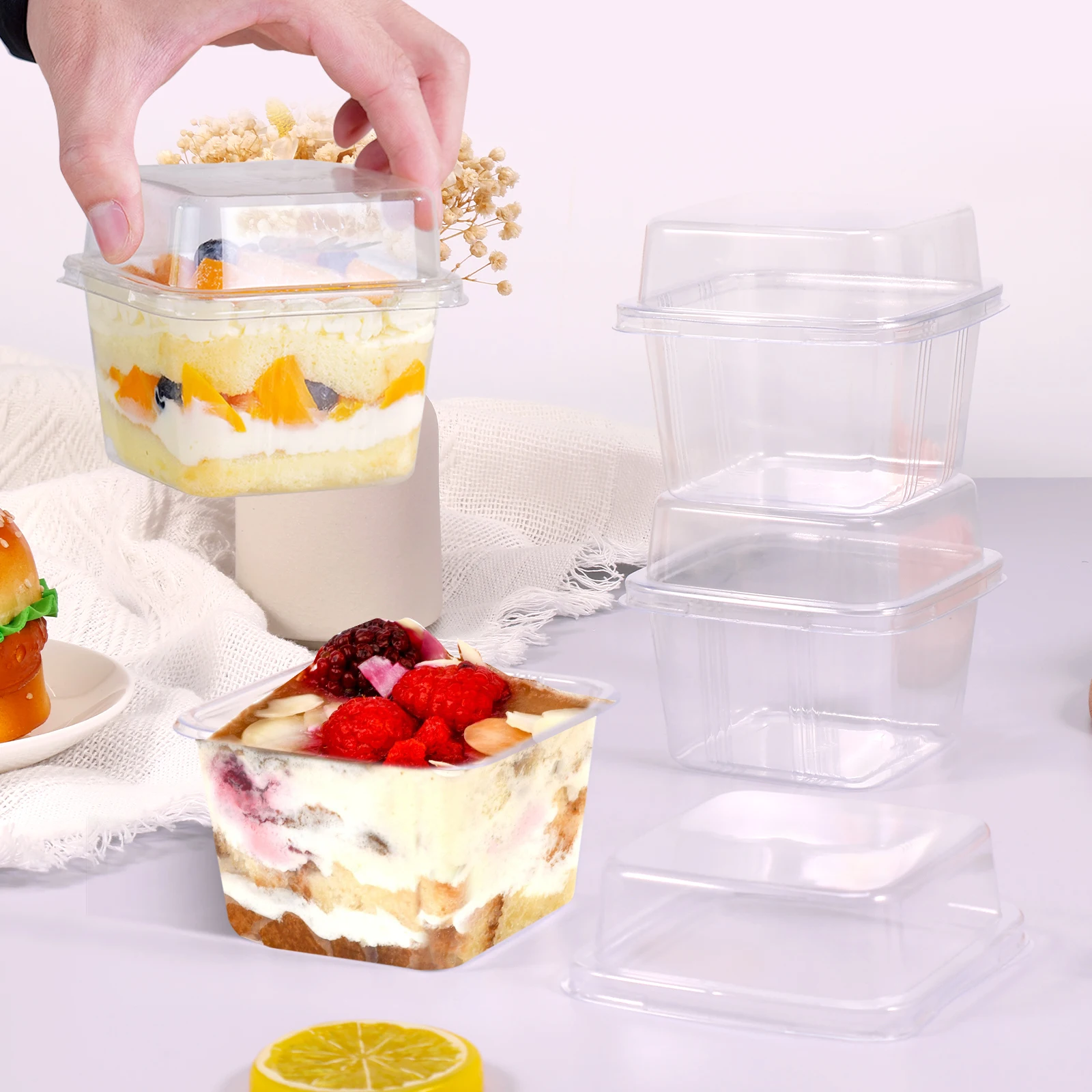 50/100Pcs Cake Dessert Slice Box Cupcake Container with Lid Stackable Clear Square Sandwich Storage Packing Box Party Supplies