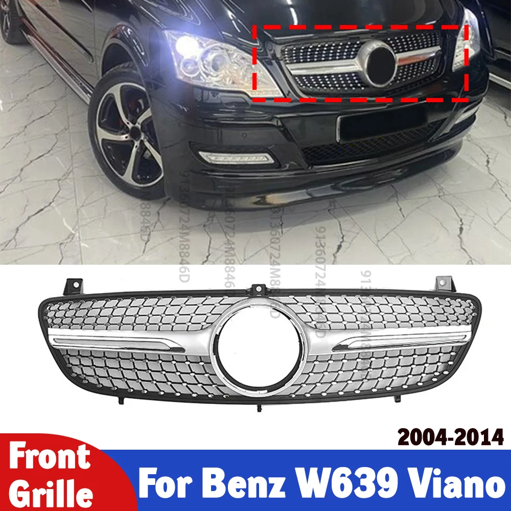 

Front Bumper Grille Panel for Benz Viano W639 2004-2014,Black ABS Mesh Grille Cover Replacement Car Exterior Accessories