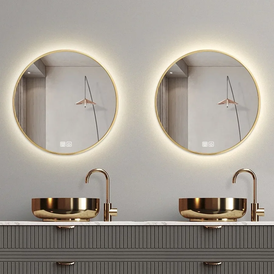 Round Bathroom Wall Mirror Led Touch Modern Smart Aesthetic Shower Mirror Nordic Touch Switch Vanity Mirror Bathroom Fixture