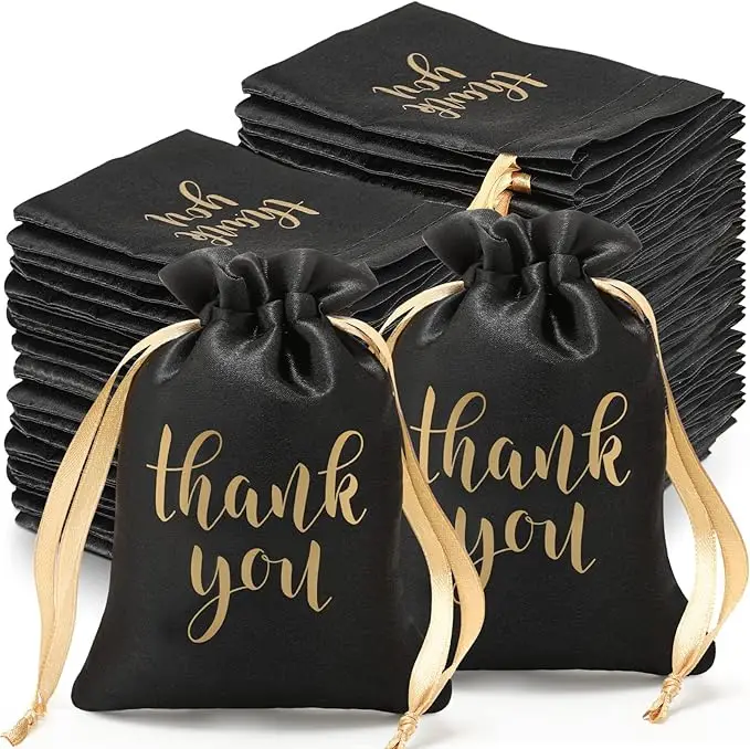 50 Pcs Thank You Satin Jewelry Candy Gift Bags with Drawstring for Wedding Bridal Shower Gift Wrap Bags Birthday Partyy Favor