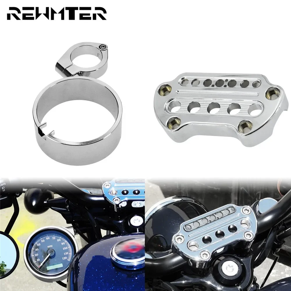 

Motorcycle Front Indicator Handlebar Clamp Cover + Side Speedometer Bracket Chrome For Harley Sportster XL 1995-2020 XL883N 1200