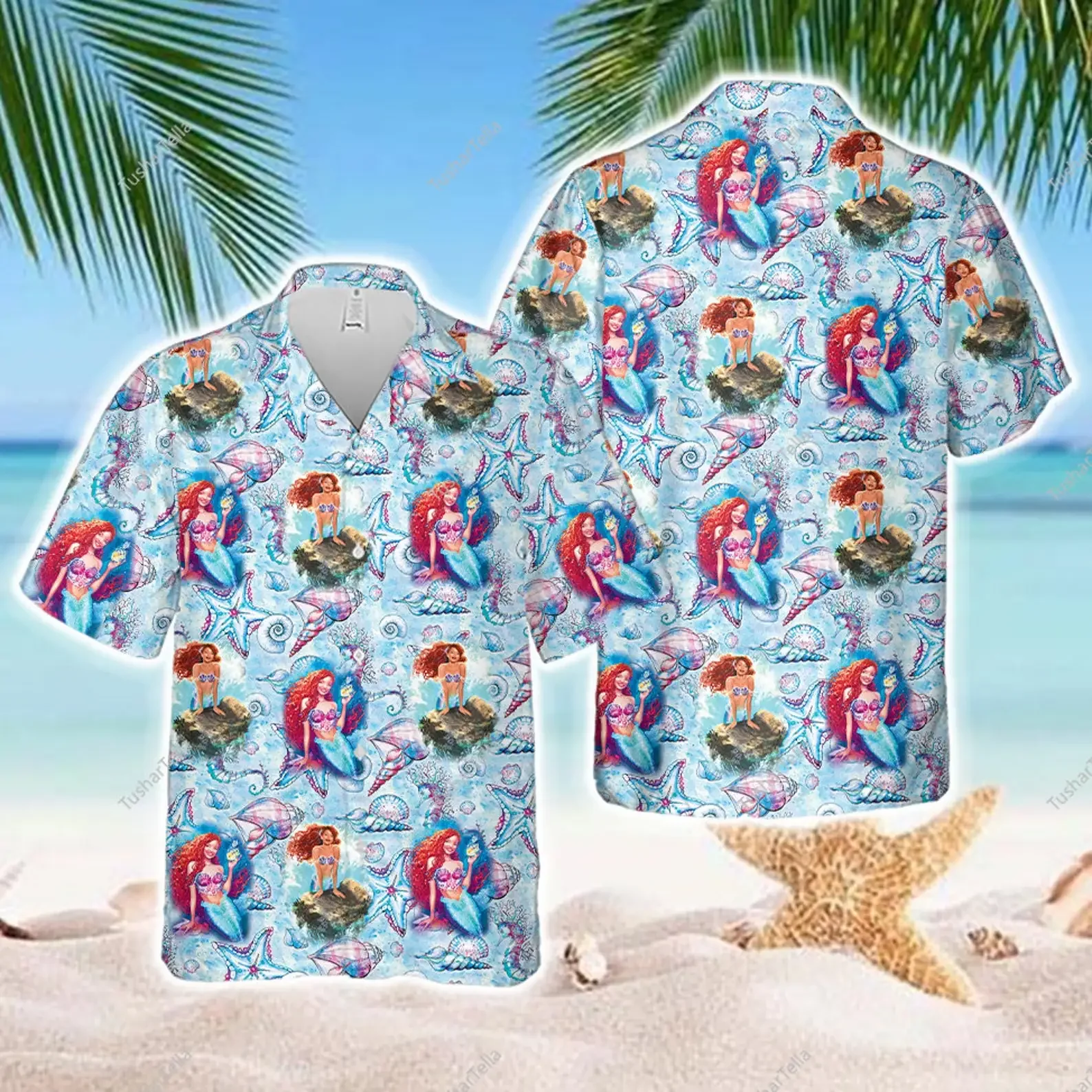 La sirenetta Ariel camicia hawaiana uomo donna camicia Vintage a maniche corte camicia hawaiana Disney camicia da spiaggia tropicale Casual