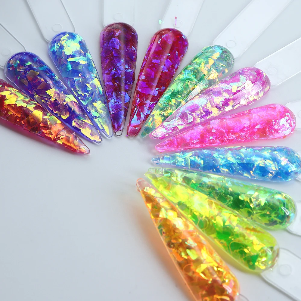 12 กริด/กล่อง Iridescent Glitter ไม่สม่ําเสมอ Flakes อีพ็อกซี่เรซิ่นบรรจุ Aurora Sequins ขนาดใหญ่ Fragment DIY เรซินแม่พิมพ์ FILLER ทํา