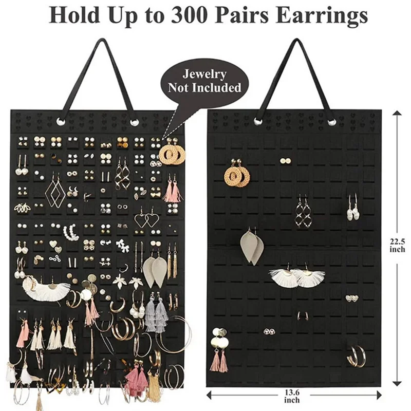 ABQR Hanging Jewellery Organiser, Foldable Hanging Earring Holder, Holds Up to 300 Pairs for Girls and Women, Beige