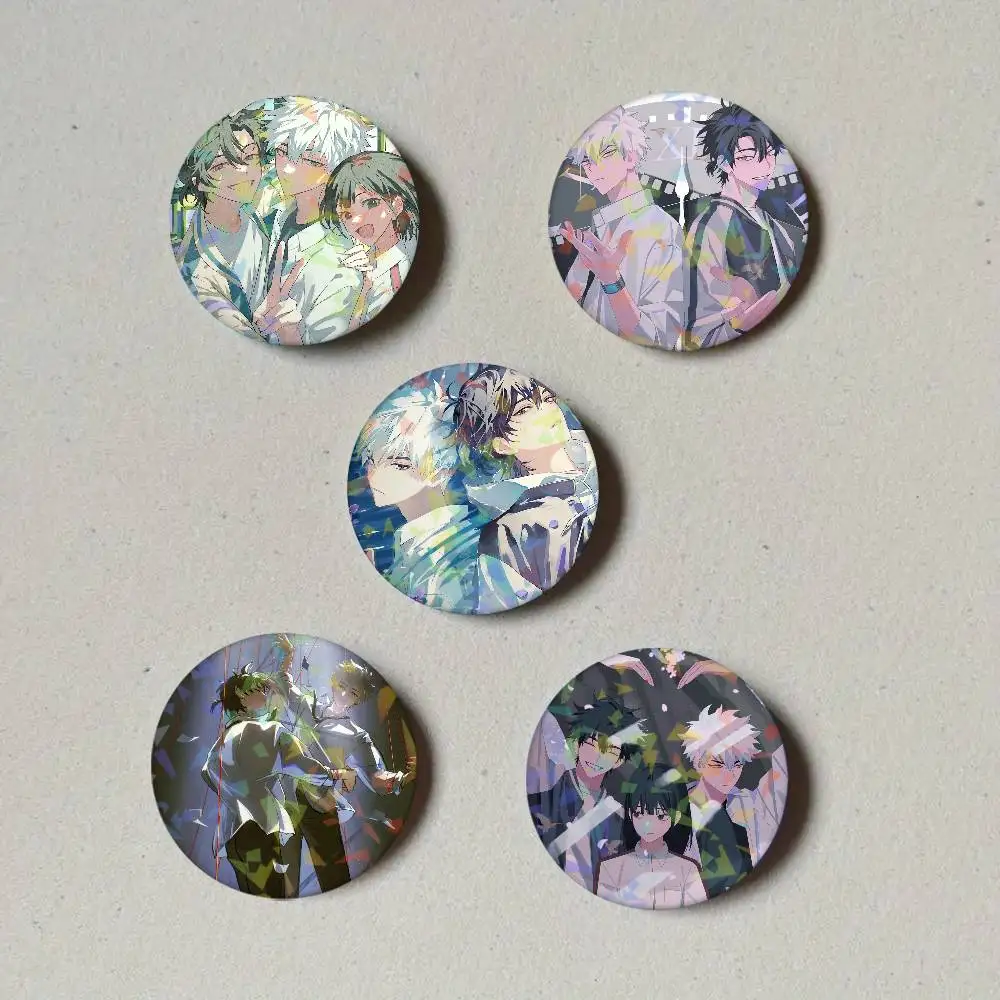 Anime Link Click Round Laser Badge Brooch Clothes Backpack Accessories Lapel Decoration Gift