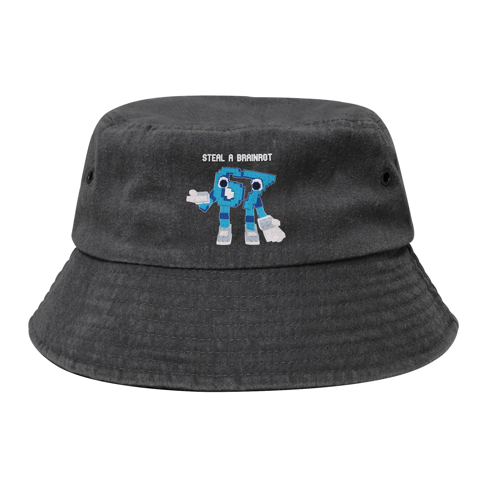 Unisex Distressed Cotton Bucket Hats Bruh Steal a brainrot 67 Six Seven Hiking Fishing Cap Funny Brainrot Meme Bob Hat Gift